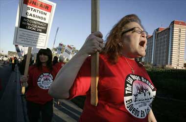 Culinary Union Taking on Station Casinos in New Mass Lawsuit Culinary Union Local 226 protesting Station Casinos