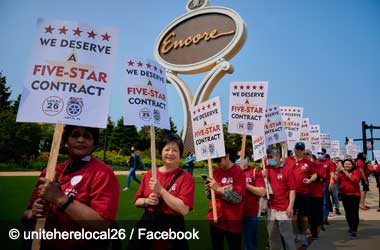 UNITE HERE Local 26 protest outside Encore Boston Harbor