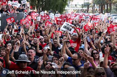 Casino Employee Strikes Set for February in Las Vegas Culinary Workers Local 226 and the Bartenders Local 165 march on Las Vegas Boulevard
