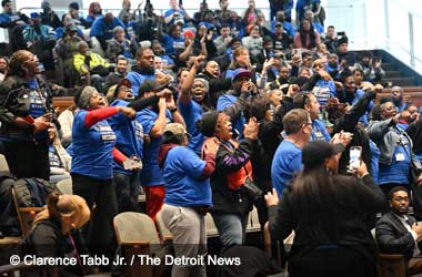 Casino workers attend a Detroit Council meeting