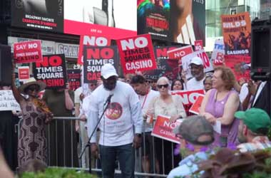 protest against Times Square Casino