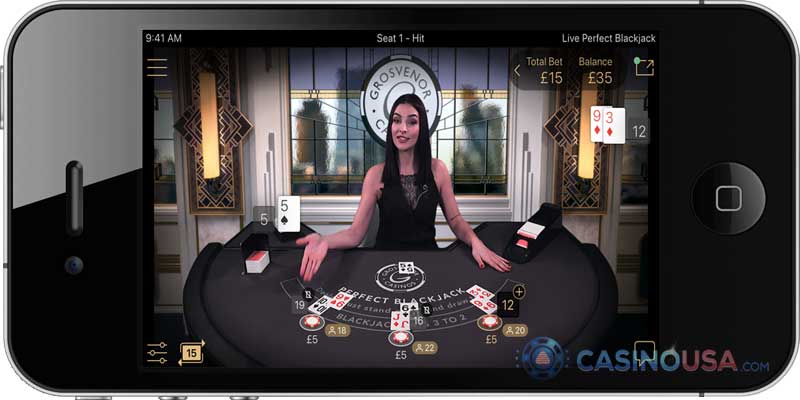 An example of a live dealer blackjack game being played on a mobile device Live Mobile Blackjack