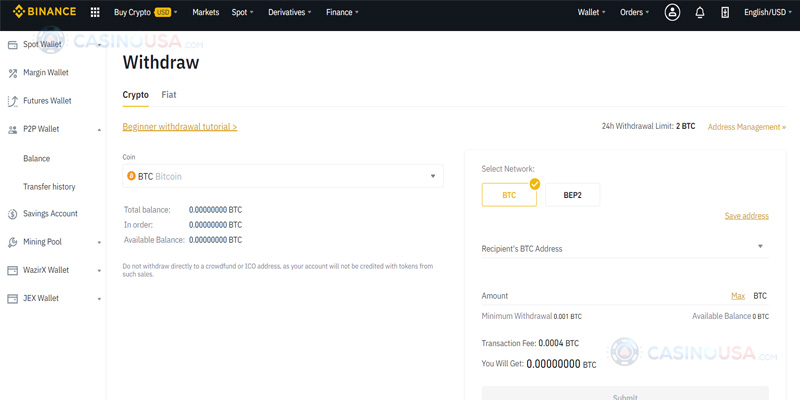 withdrawing cryptocurrency on binance