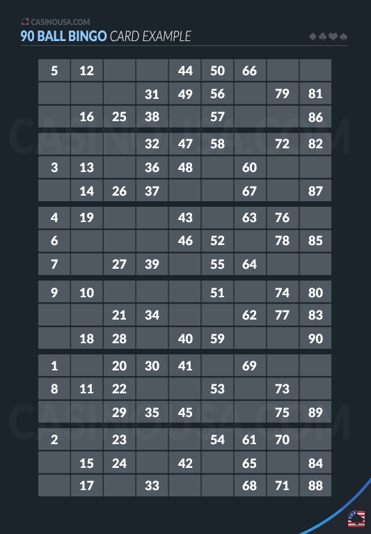 Image of 90 Ball Bingo Playing Card